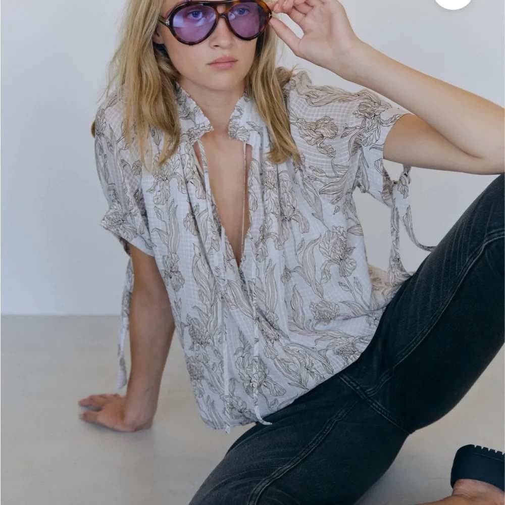 NWT Birgitte Herskind Gajol Blouse Blooming Floral Metallic  38 - Picture 10 of 13